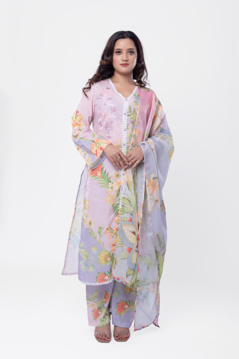 Label By Anusha Women’s Floral Printed Kurta Pant with Dupatta – Multicolour (LBA-063)