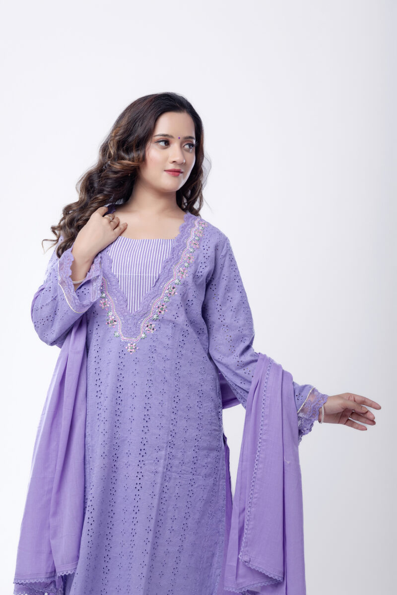 Label by Anusha Women’s Pure Cotton Kurta Pant Set with Dupatta – Lavender (LBA-061)