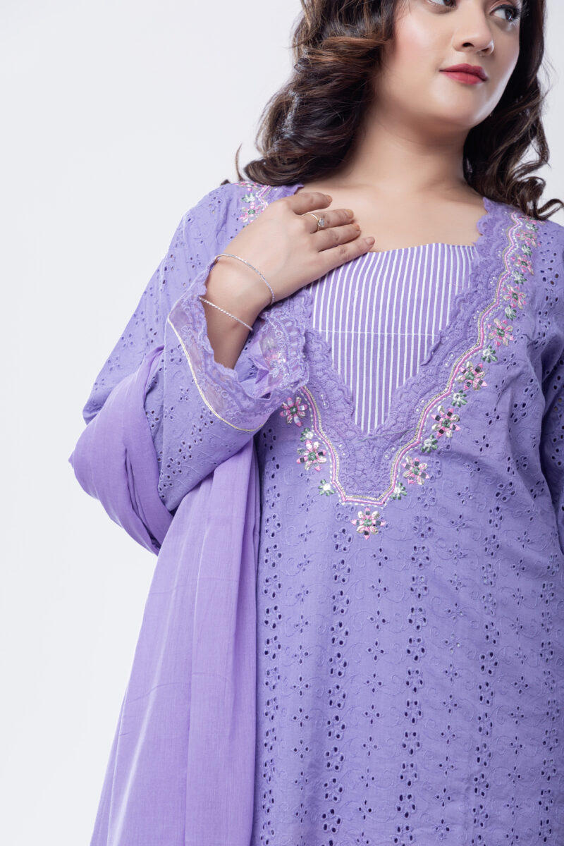 Label by Anusha Women’s Pure Cotton Kurta Pant Set with Dupatta – Lavender (LBA-061)