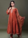 Label by Anusha Women’s Muslin Anarkali Kurta with Dupatta – Rust (LBA-062)