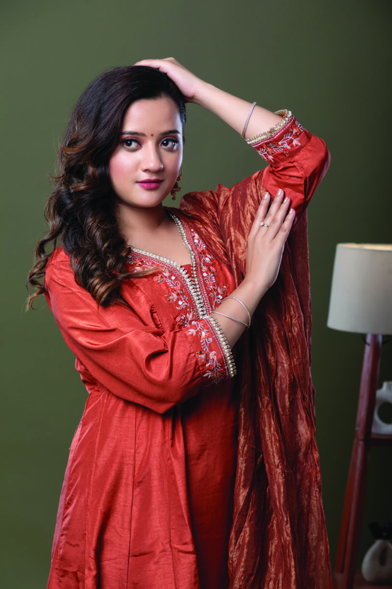 Label by Anusha Women’s Muslin Anarkali Kurta with Dupatta – Rust (LBA-062)