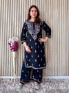 Label by Anusha Women’s Ethnic Motifs Embroidered Chikankari Straight Kurta with Palazzo – Black (LBA-065)