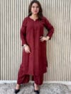 Label by Anusha Women’s Ethnic Motifs Embroidered Chikankari Kurta with Palazzo – Maroon -LBA-067