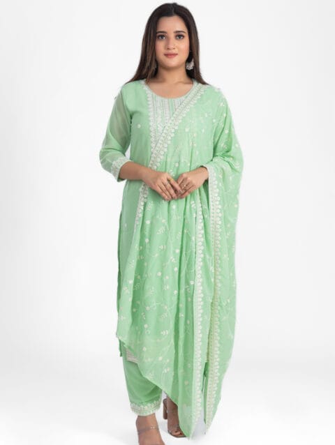 Pure Georgette Embroidered Kurta Palazzo Set with Dupatta for Women | Label By Anusha – LBA-074