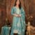 Label By Anusha | Blue Tissue Shimmer Embroidered Straight Kurta Pant Set with Organza Dupatta | LBA-095