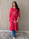 Pink Ethnic Motifs Embroidered Straight Kurti – Rayon Casual Wear | Label By Anusha