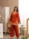 Rust Co Ord Set, Embroidered Rayon Co Ord Set, Women Ethnic Co Ord Set, Straight Kurta Pant Set, Casual Ethnic Wear for Women, Rayon Kurta Set, Label By Anusha