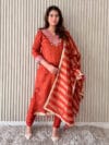 Label By Anusha Women Art Silk Ethnic Motifs Embroidered Kurta Trouser Set with Dupatta – Rust | LBA-098-Rust
