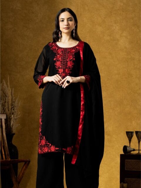 Label By Anusha Saiyaara Black Georgette Kurta Plazo Set with Embroidered Dupatta | LBA-102