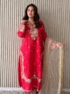 Label By Anusha Red Paisley Embroidered Sequinned Straight Kurta Plazo Set with Dupatta | LBA-096