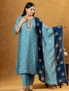 Label By Anusha Blue Silk Blend Embroidered Straight Kurta Pant Set with Dupatta | LBA-113