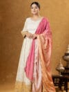 Label By Anusha White Embroidered Raw Silk Anarkali Gown with Dupatta | LBA-111
