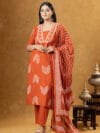 Label By Anusha Rust Ethnic Motifs Printed Cotton Kurta Set with Palazzo & Dupatta | LBA-107-Rust