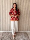 LABEL BY ANUSHA Maroon Embroidered Cotton Straight Short Kurti