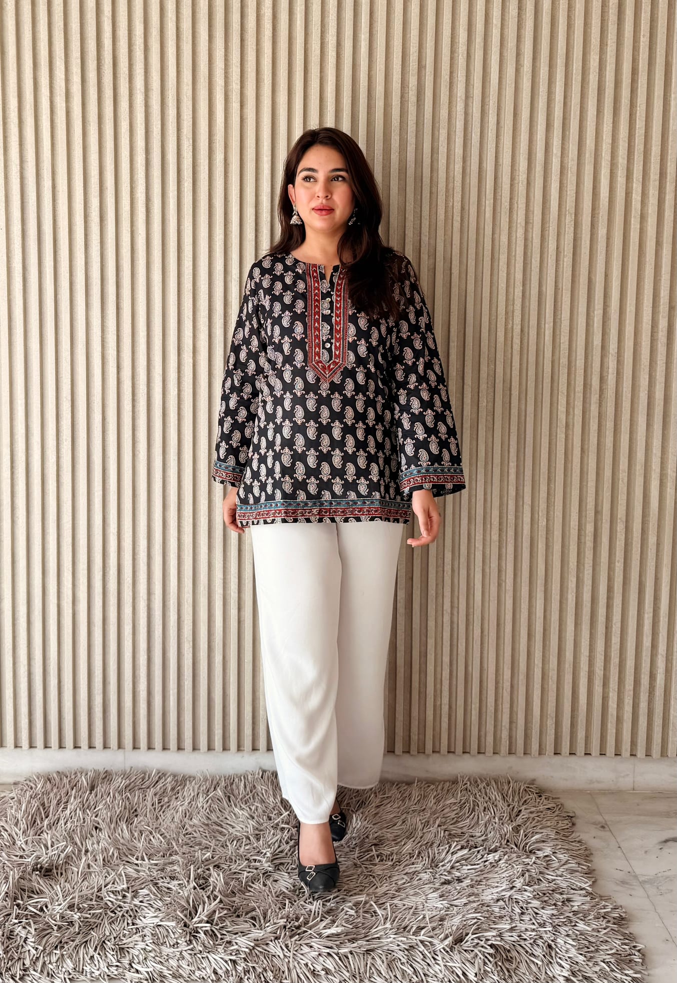 LBA-115 Black Embroidered Cotton Straight Short Kurti by Label By Anusha