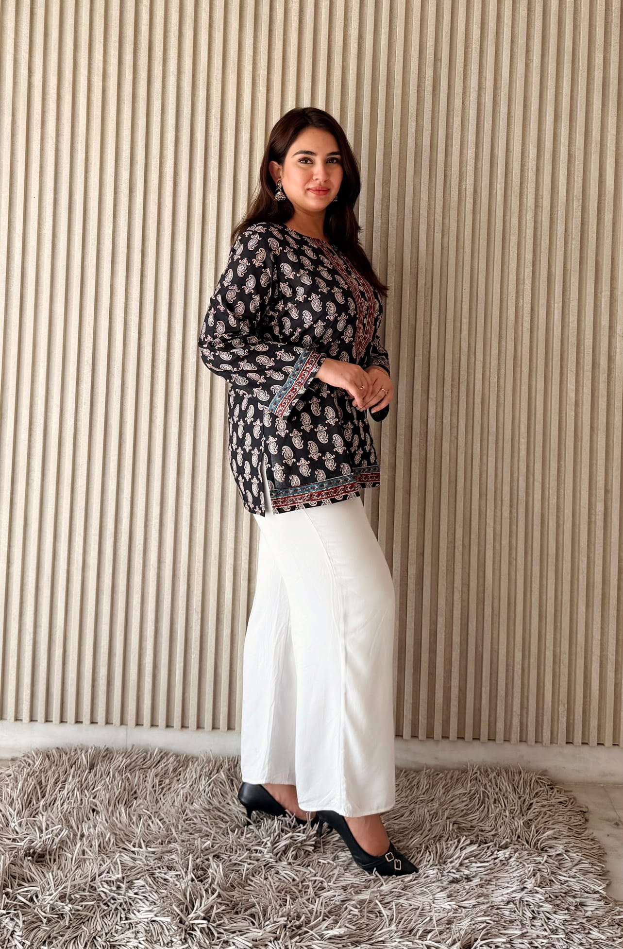 LBA-115 Black Embroidered Cotton Straight Short Kurti by Label By Anusha