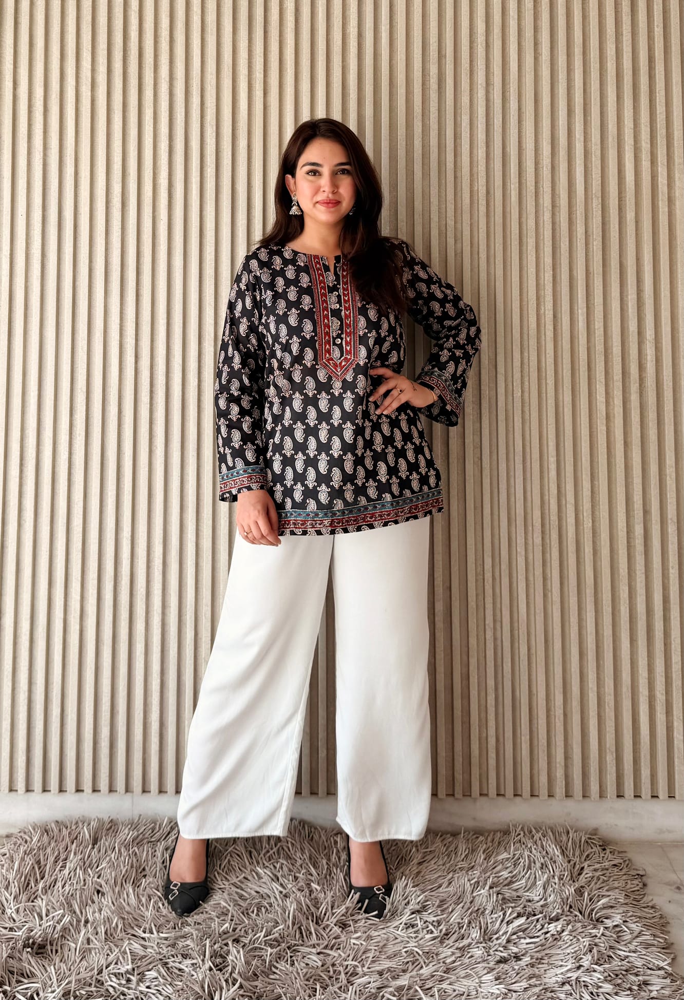 LBA-115 Black Embroidered Cotton Straight Short Kurti by Label By Anusha