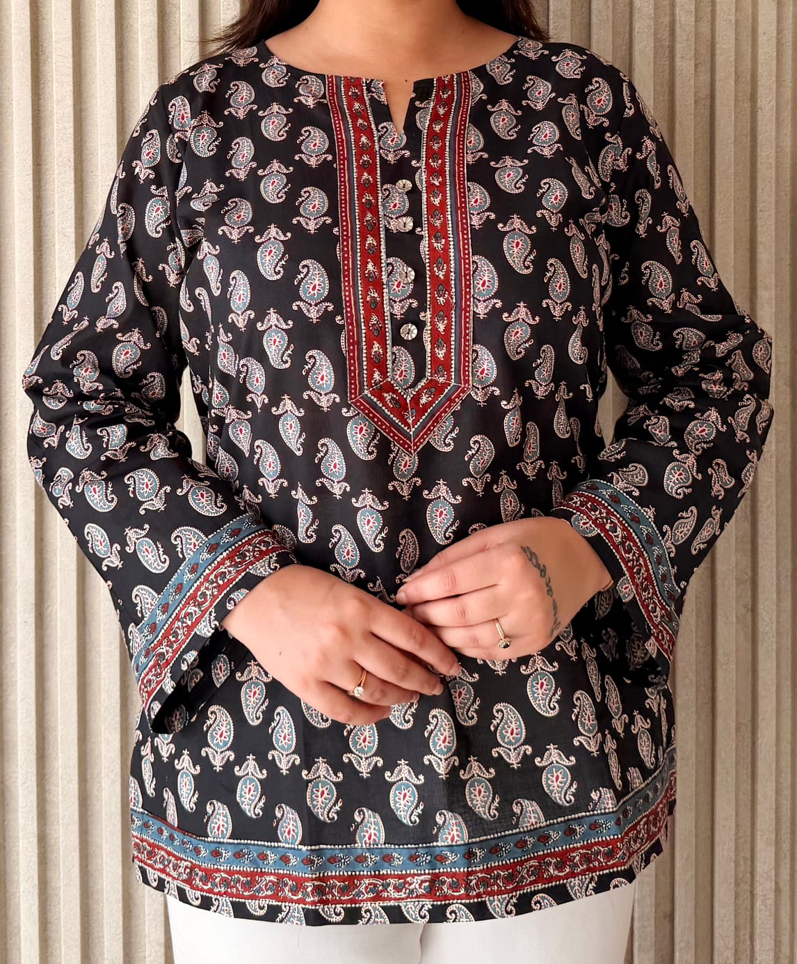 LBA-115 Black Embroidered Cotton Straight Short Kurti by Label By Anusha