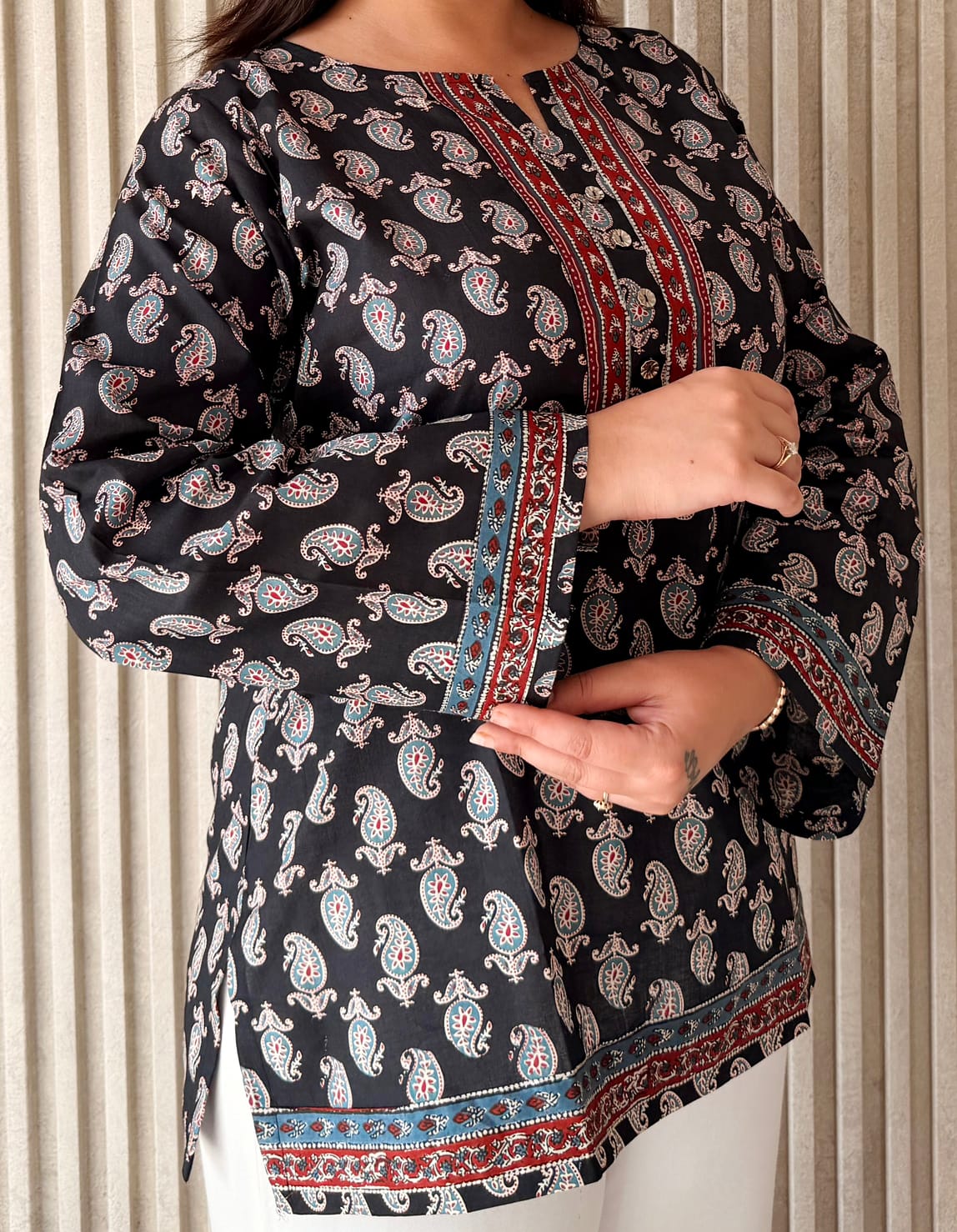 LBA-115 Black Embroidered Cotton Straight Short Kurti by Label By Anusha