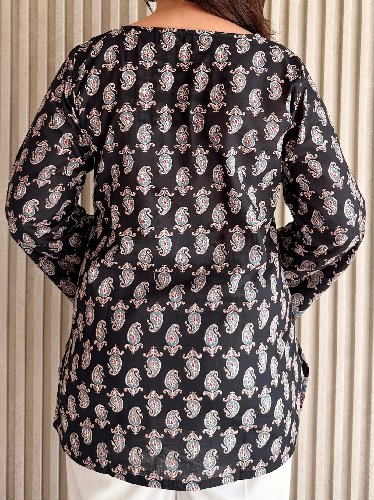 LBA-115 Black Embroidered Cotton Straight Short Kurti by Label By Anusha