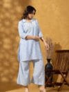 LBA-124-Blue Light Blue Floral Embroidered Co-ord Set